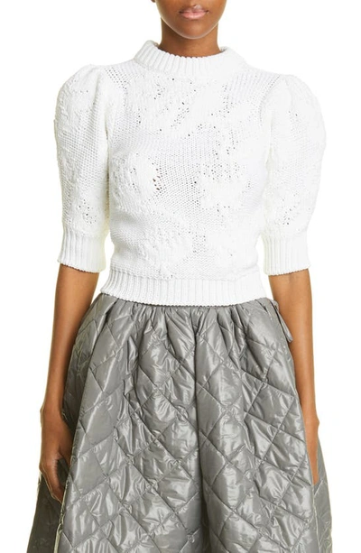 Cecilie Bahnsen Hodaya Puff Sleeve Organic Cotton Sweater In White