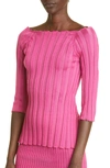 A. Roege Hove Ara Ribbed Off The Shoulder Cotton Blend Cardigan In Berry