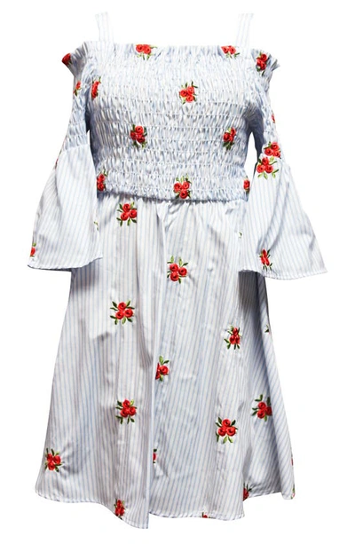Ava & Yelly Kids' Embroidered Smocked Bell Sleeve Dress In Light Blue
