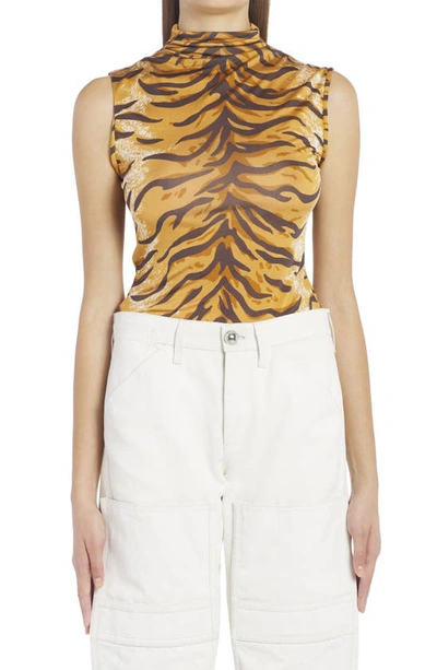 Jil Sander Animal-print Silk-satin Turtleneck Top In Orange