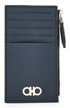 Ferragamo Revival Double Gancio Bicolor Zip Card Case In Deep Ocean Nero