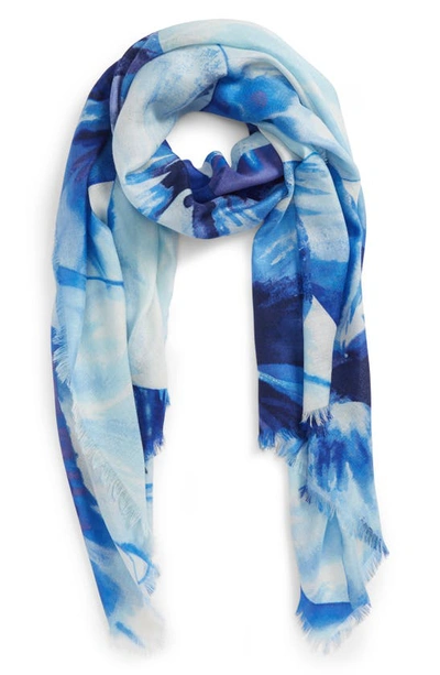 Nordstrom Eyelash Trim Print Cashmere & Silk Wrap In Blue Fabulous Floral