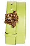 Versace Medusa Head Leather Belt In Citron/ Gold