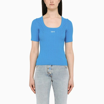 Off-white Cobalt Blue Ribbed Off-print Top