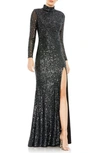 Mac Duggal Metallic Sequin Long Sleeve Gown In Graphite