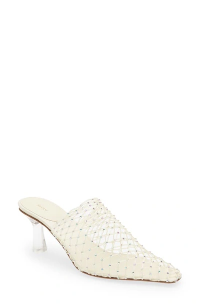 Neous Bophy' Crystal Embellished Mesh Cage Heeled Mules In White