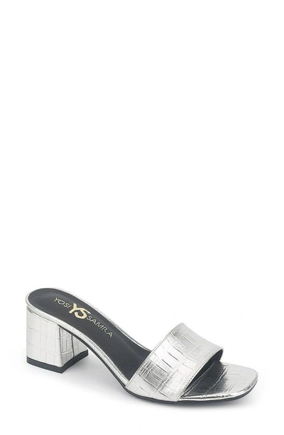 Yosi Samra Danielle Croc Embossed Sandal In Silver