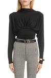 Saint Laurent Draped Jersey Open-back Top In Noir