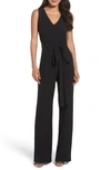 Vince Camuto Crepe Tie Front Wide Leg Jumpsuit In Black