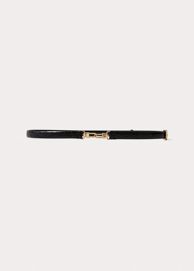 Totême Double Clasp Leather Belt Croco In Black Croco