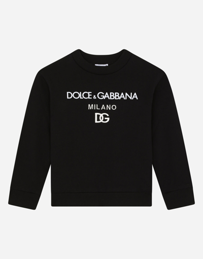 Dolce & Gabbana Jersey Round-neck Sweatshirt With Dg Milano Embroidery In Black
