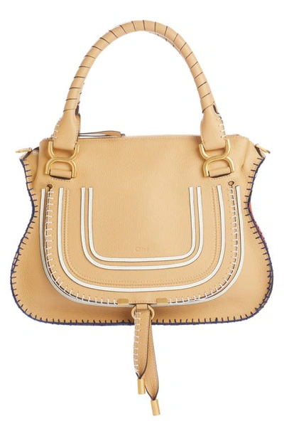 Chloé Medium Marcie Whipstitched Leather Satchel In Soft Tan