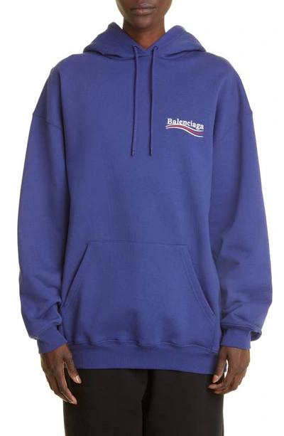 Balenciaga Political Logo Cotton Sweatshirt Hoodie In Blue