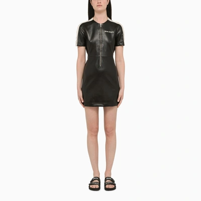 Palm Angels Black Logoed Minidress In Faux Leather