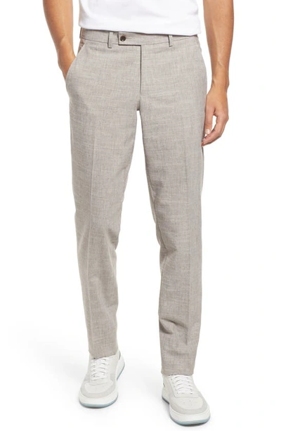 Ted Baker Jerome Flat Front Stretch Wool Blend Dress Pants In Tan