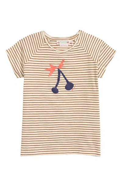 Bonpoint Kids Asmae Striped Cherry Print T-shirt In Beige