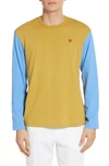 Comme Des Garçons Play Colorblock Long Sleeve Cotton T-shirt In Olive/ Blue
