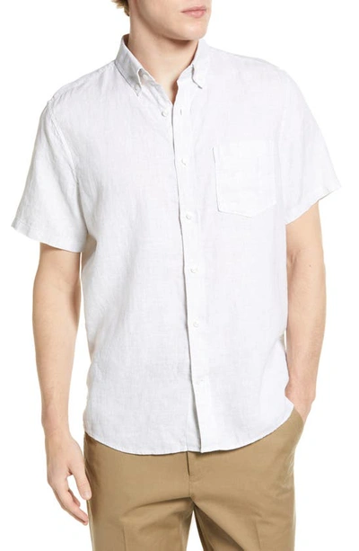 Nordstrom Solid Linen Short Sleeve Button-down Shirt In Grey Silk Eoe