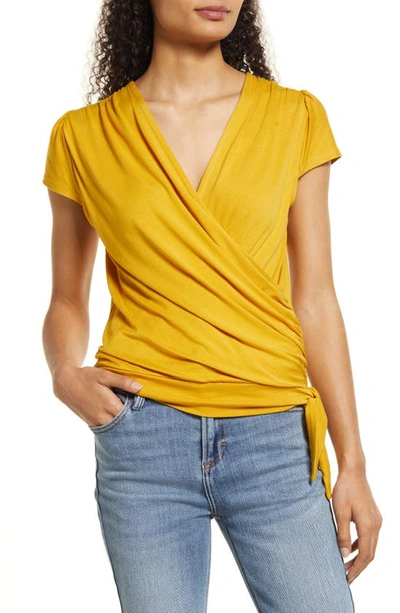 Loveappella Faux Wrap Top In Sunflower