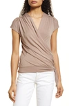 Loveappella Faux Wrap Top In Mushroom