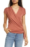 Loveappella Faux Wrap Top In Terracotta