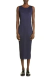 Issey Miyake Basics 2 Pleated Midi Dress In Navy