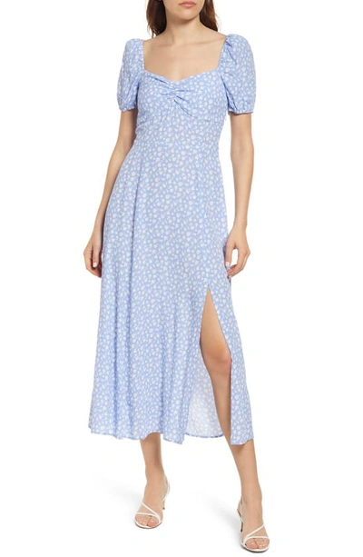 & Other Stories Floral Print Puff Sleeve Midi Dress In Blue W White Flower  Aop | ModeSens