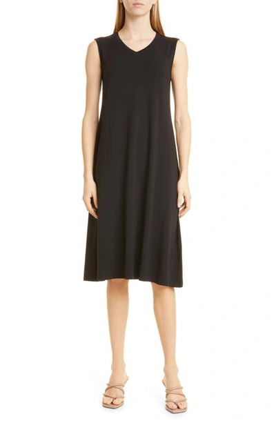Eileen Fisher V-neck Stretch Jersey Dress In Black