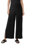 Eileen Fisher Silk Georgette Crepe Ankle Straight Leg Pants In Black