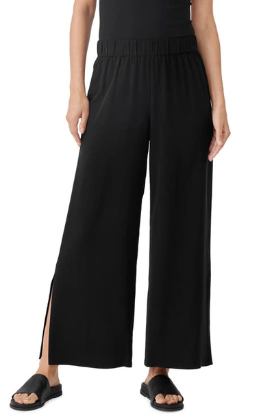 Eileen Fisher Silk Georgette Crepe Ankle Straight Leg Pants In Black