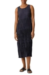 Eileen Fisher Tiered Pleated Silk Midi Dress In Nocturne