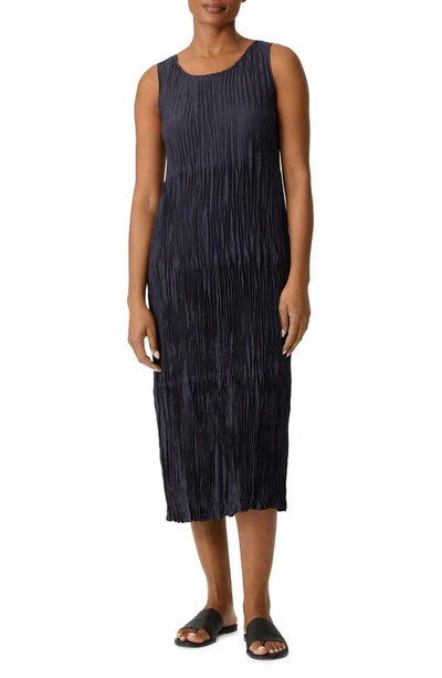 Eileen Fisher Tiered Pleated Silk Midi Dress In Nocturne