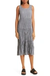 EILEEN FISHER TIERED PLEATED SILK MIDI DRESS