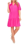 Cece Tiered Ruffle Neck Dress In Bright Rose