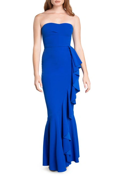 Dress The Population Paris Ruffle Strapless Mermaid Gown In Electric Blue