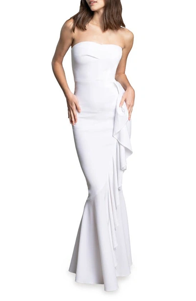 Dress The Population Paris Ruffle Strapless Mermaid Gown In White