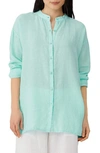 Eileen Fisher Band Collar Organic Linen Shirt In Absinthe