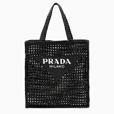 Prada Black Logoed Crochet Tote Bag