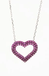 Suzy Levian Sterling Silver Red Cubic Zirconia Heart Pendant Necklace In Red