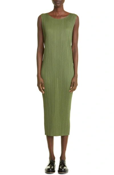 Issey Miyake New Colorful Basics Midi Dress In Khaki