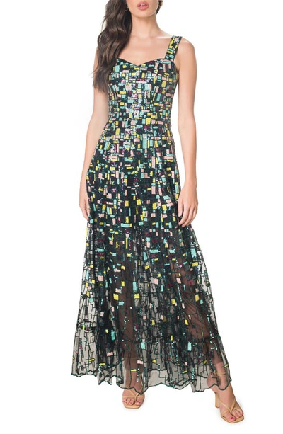 open lace back dress Anabel Sequin Embroidered Gown – Dress the Population
