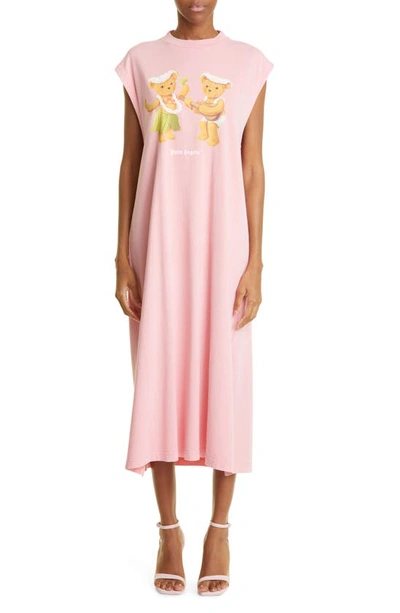 Palm Angels Dancing Bears Cotton Tank Dress In Pink
