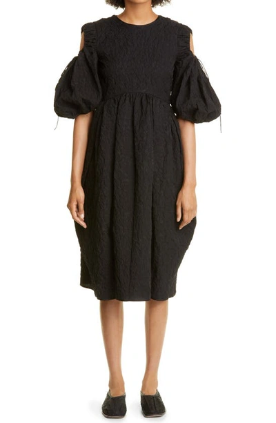 Cecilie Bahnsen Eero Cold Shoulder Puff Sleeve Cotton Blend Dress In Black