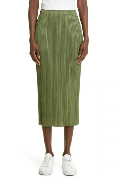 Issey Miyake Khaki Polyester Midi Skirt