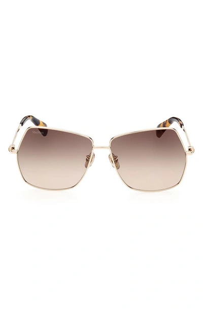 Max Mara 61mm Geometric Sunglasses In Shiny Rose Gold/brown