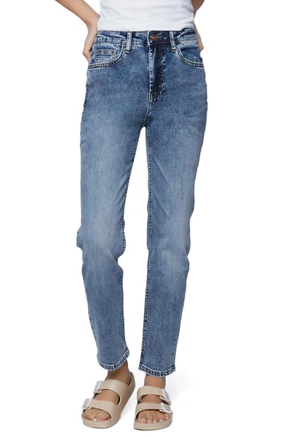 Hint Of Blu High Waist Straight Leg Jeans In Splash Blue Dark