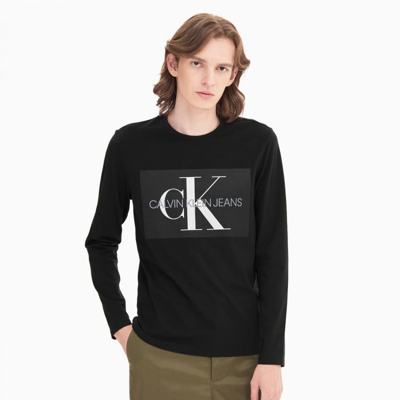 Calvin Klein Ck Jeans 男装时尚休闲舒适打底醒目叠印logo长袖t恤 J310674 In Black