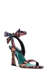 Nine West Kelsie Ankle Tie Sandal In Black Tropical Floral Print