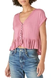 Lucky Brand Button-front Peplum Top In Heather Rose