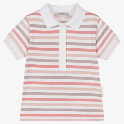 Moncler Babies' Girls Pink Stripe Polo Shirt In White